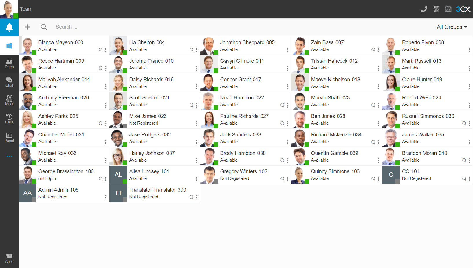 3CX Web Client with team presence view